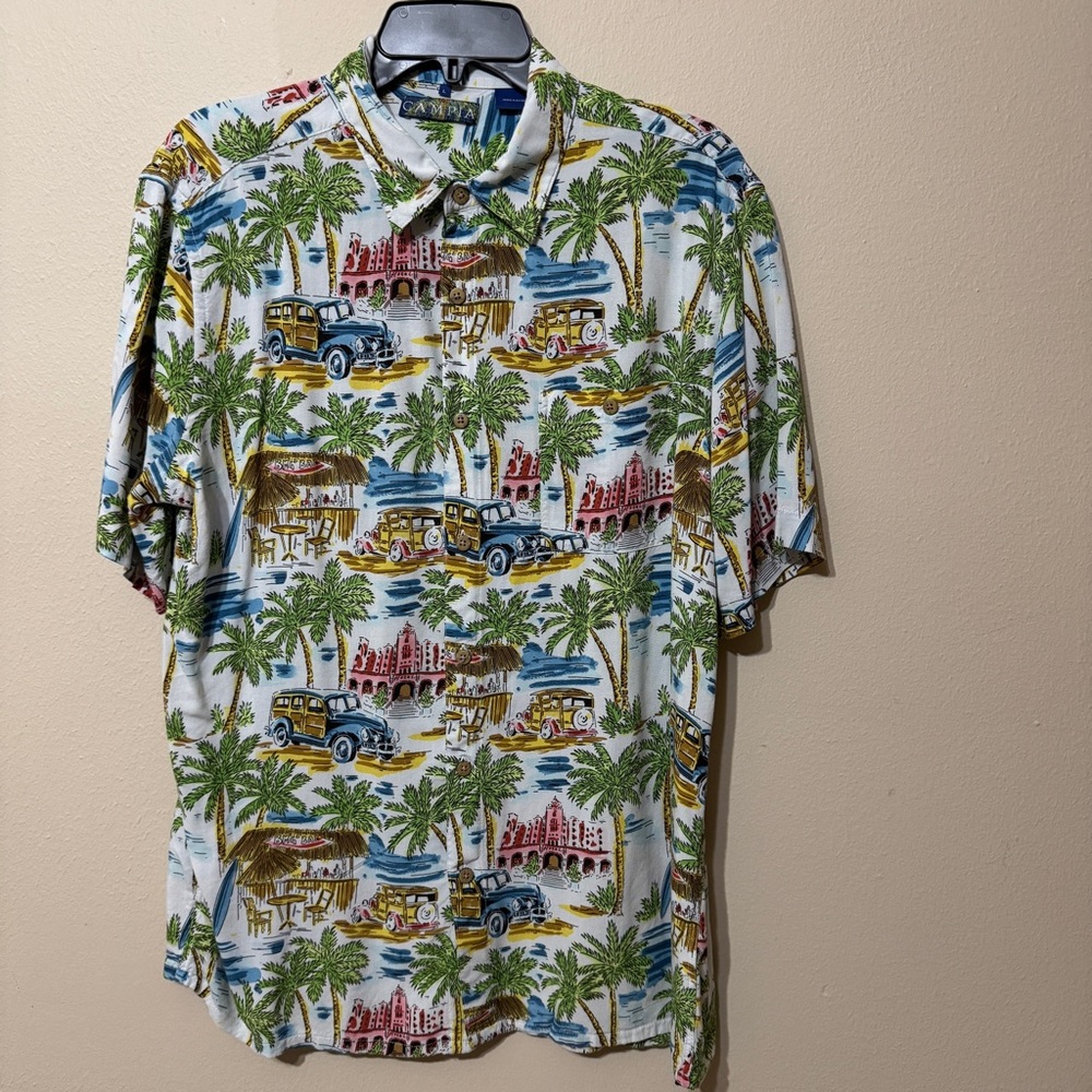 Campia Moda Men Short Sleeve Hawaiian Beach Island Button Down Shirt Size Large